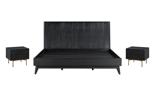 Carnaby King 3 Piece Bedroom Set in Black Brushed Oak Wood