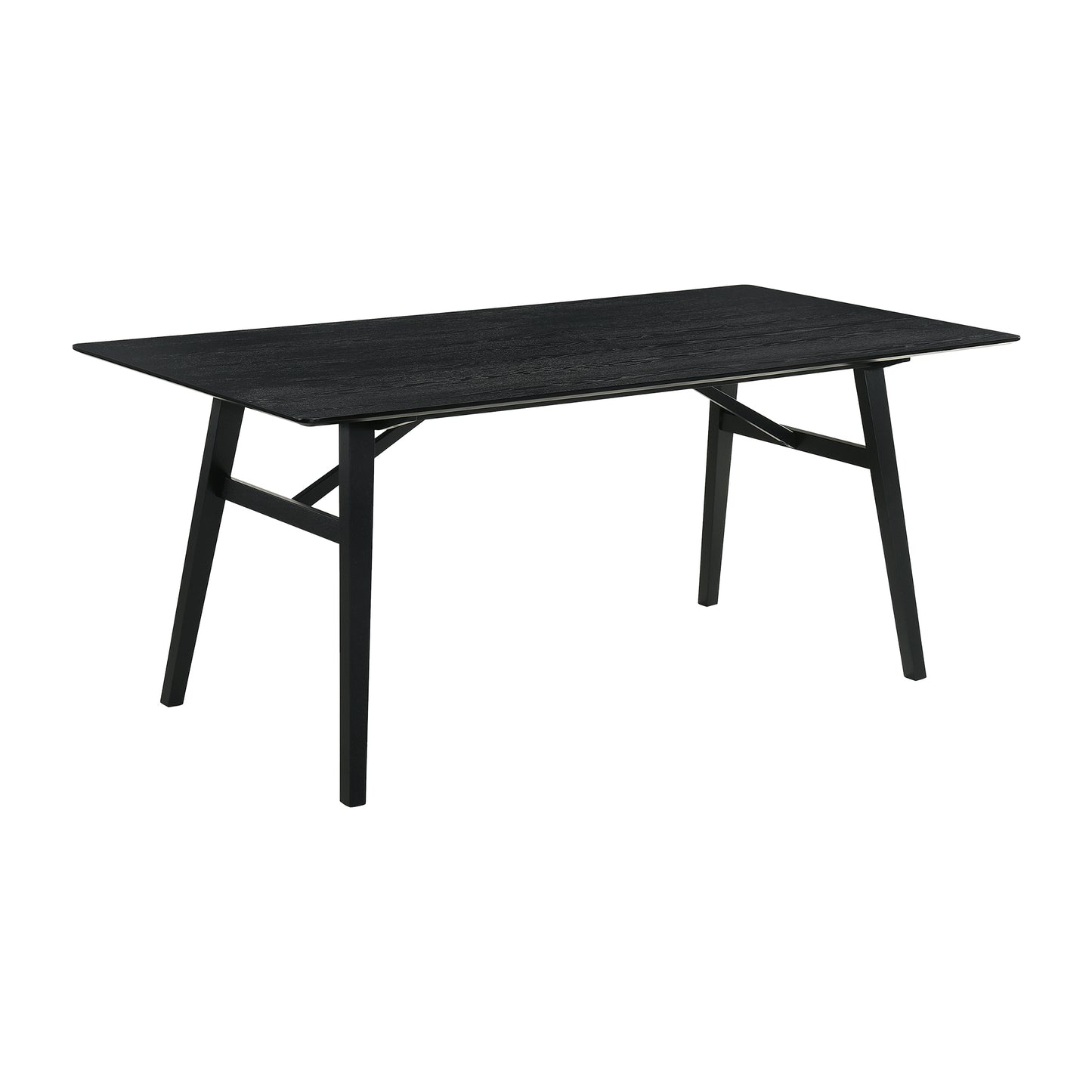 Channell 6 Piece Black Wood Dining Table Set with Bench in Charcoal Fabric