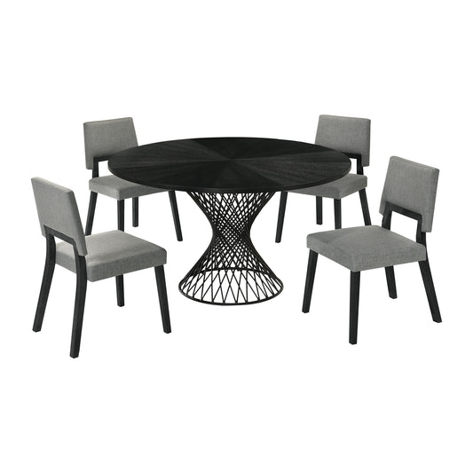 Cirque Channell 5 Piece Black Wood Dining Table Set with Charcoal Fabric