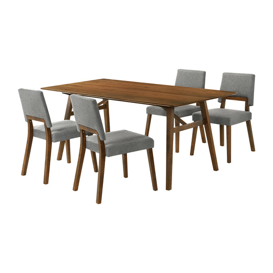 Channell 5 Piece Walnut Wood Dining Table Set with Charcoal Fabric