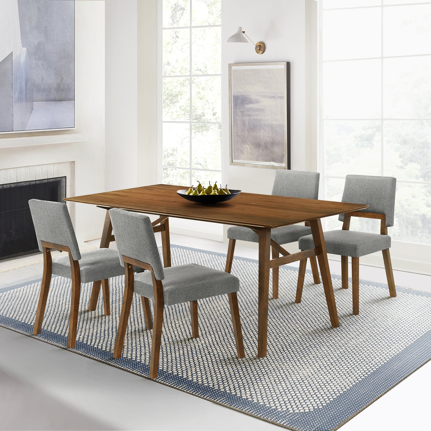 Channell 5 Piece Walnut Wood Dining Table Set with Charcoal Fabric