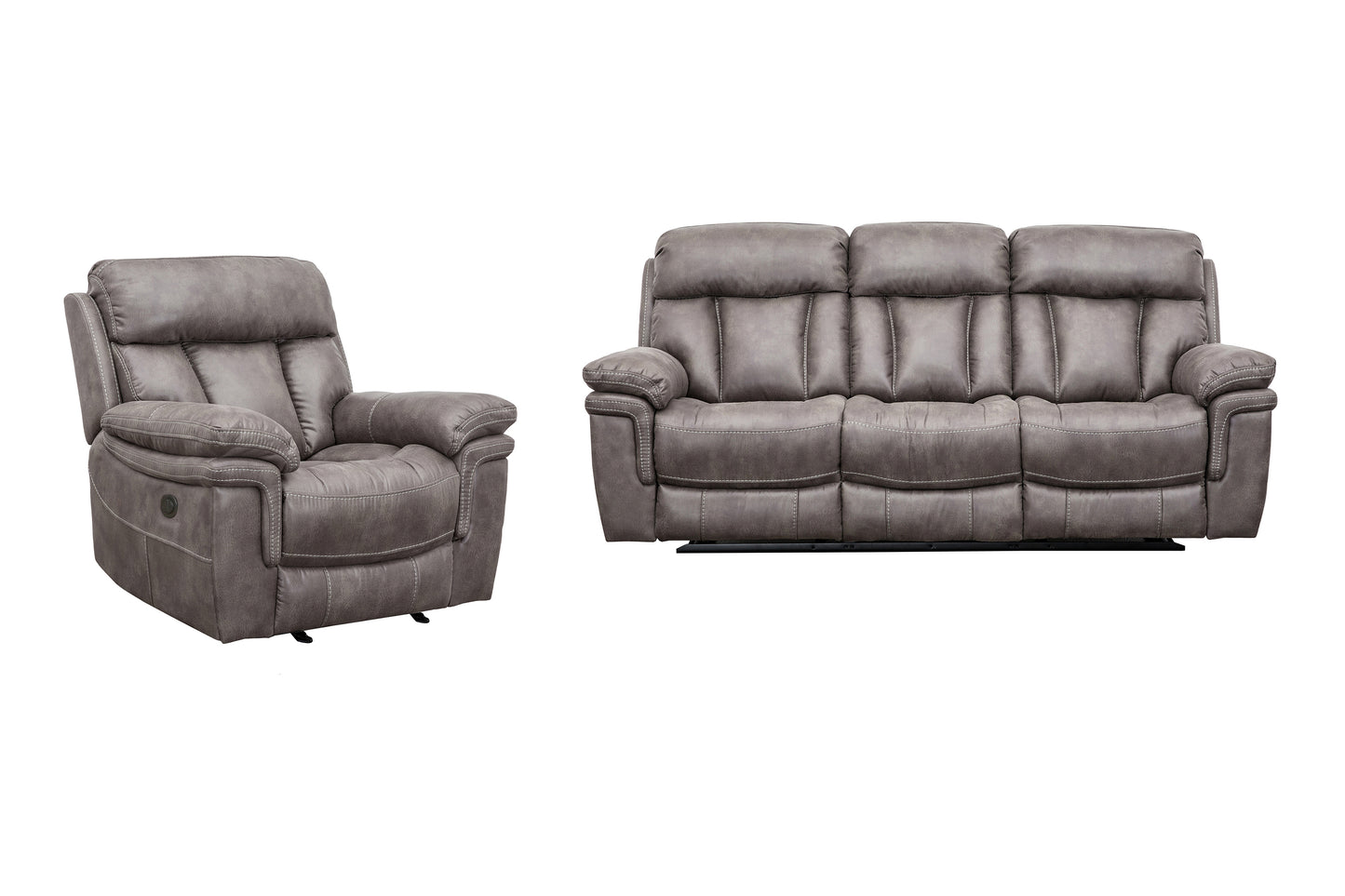Estelle Power Reclining 2 Piece Sofa and Recliner Set in Gunmetal Fabric