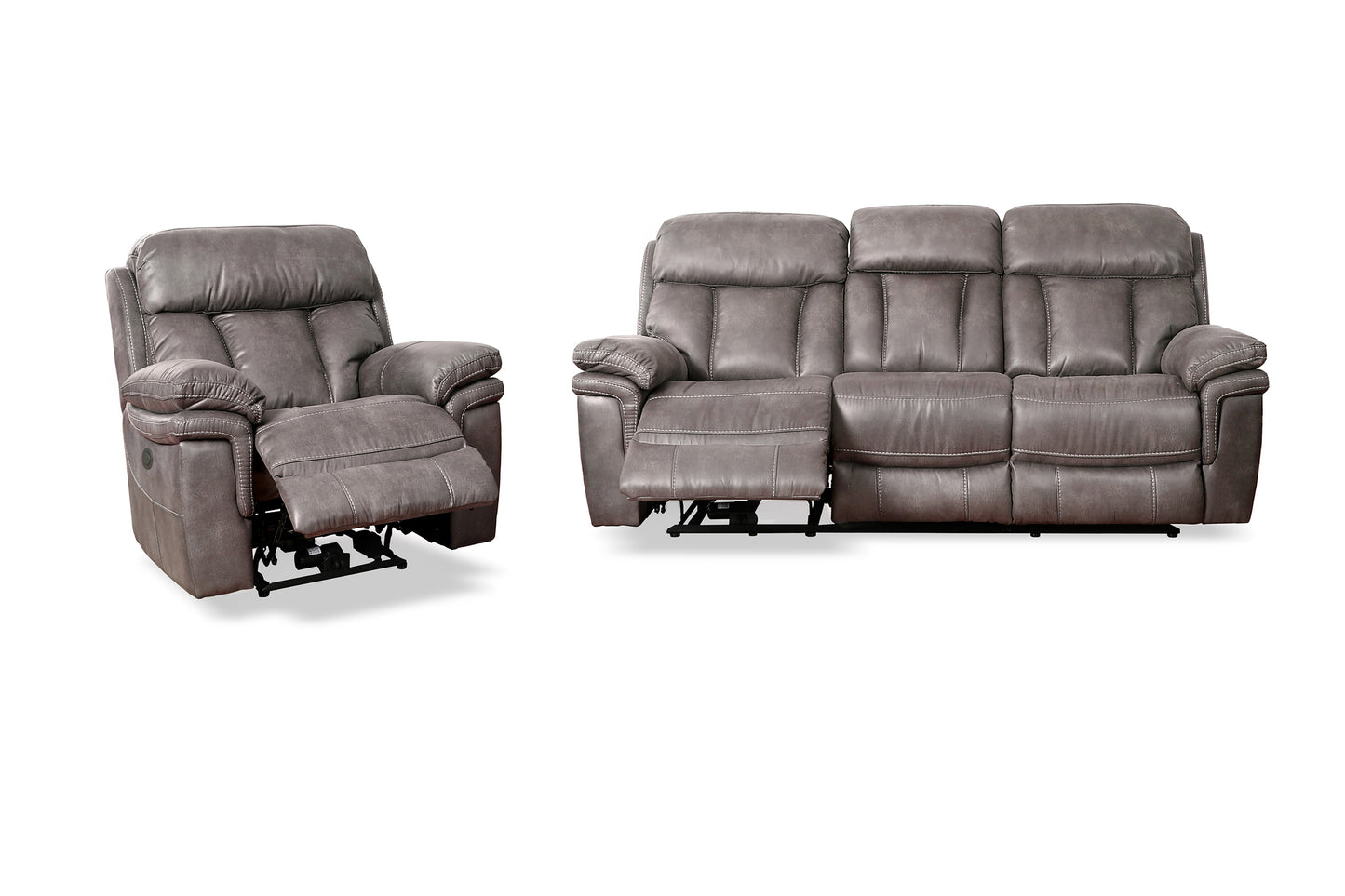 Estelle Power Reclining 2 Piece Sofa and Recliner Set in Gunmetal Fabric