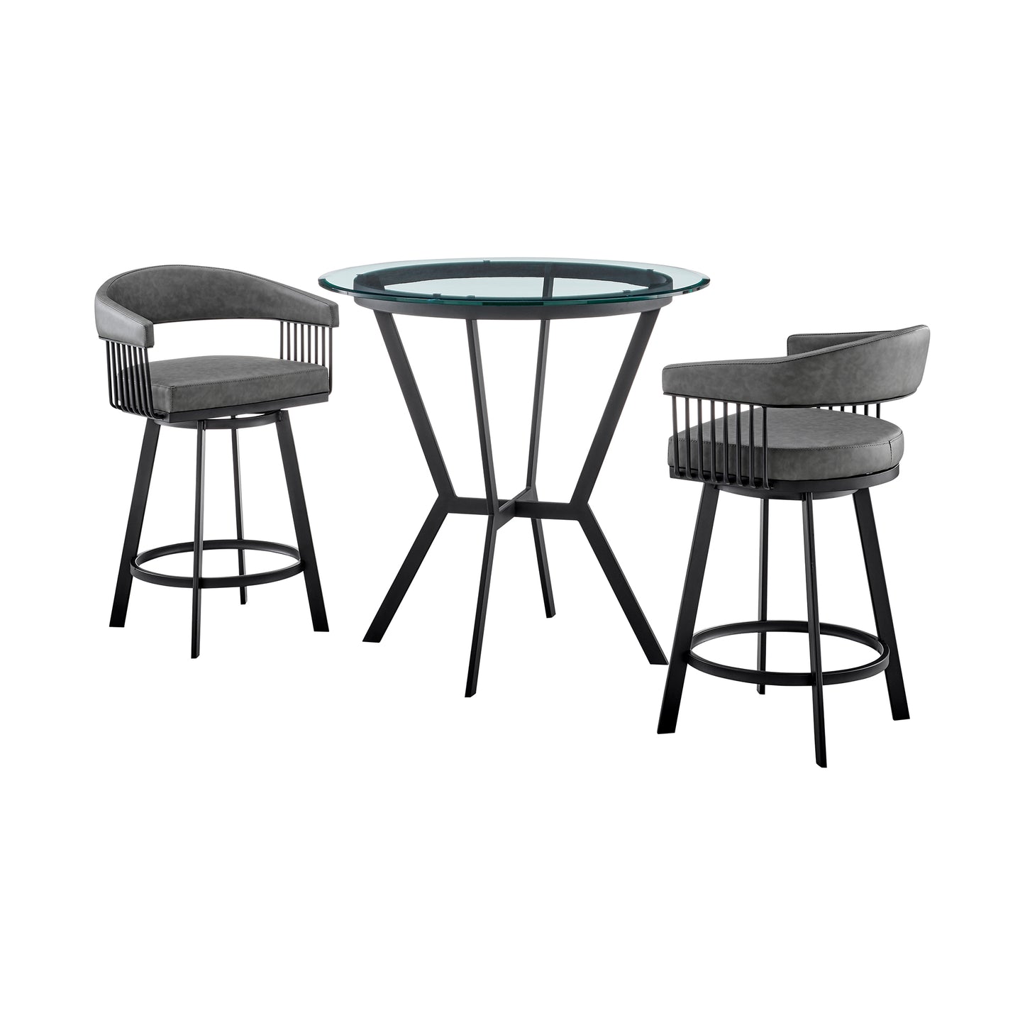 Naomi and Chelsea 3-Piece Counter Height Dining Set in Black Metal and Gray Faux Leather