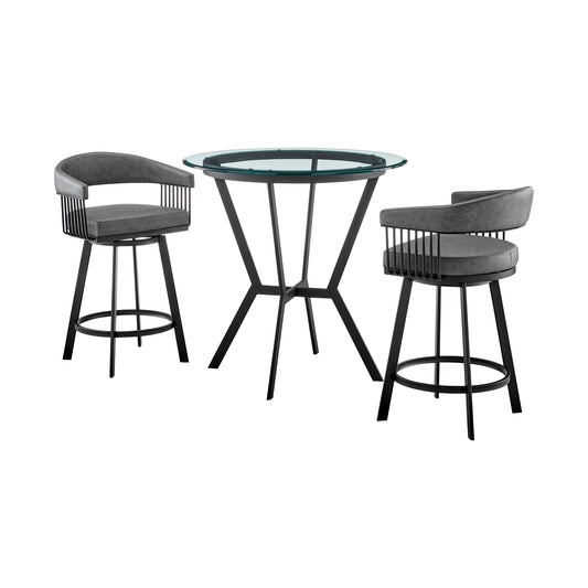 Naomi and Chelsea 3-Piece Counter Height Dining Set in Black Metal and Gray Faux Leather