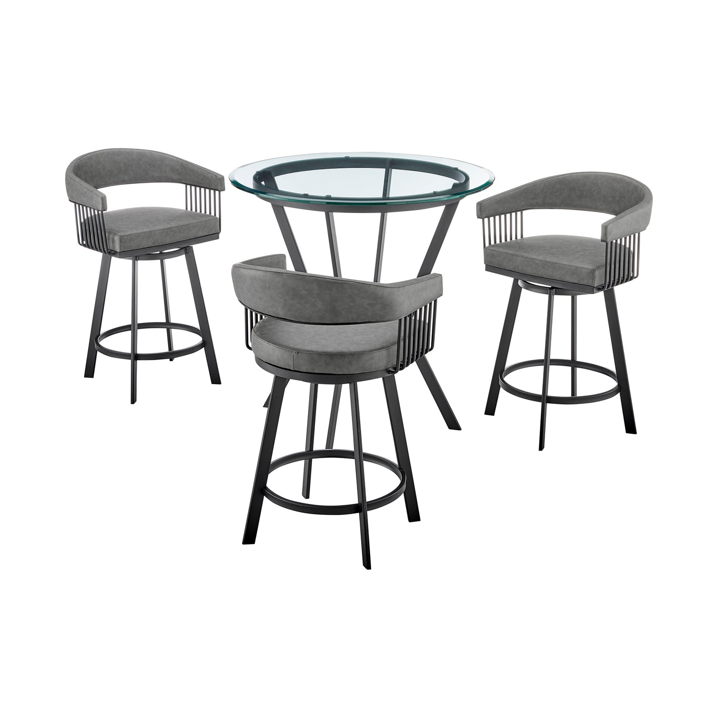 Naomi and Chelsea 4-Piece Counter Height Dining Set in Black Metal and Gray Faux Leather