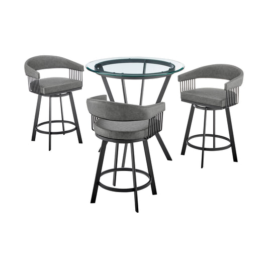Naomi and Chelsea 4-Piece Counter Height Dining Set in Black Metal and Gray Faux Leather