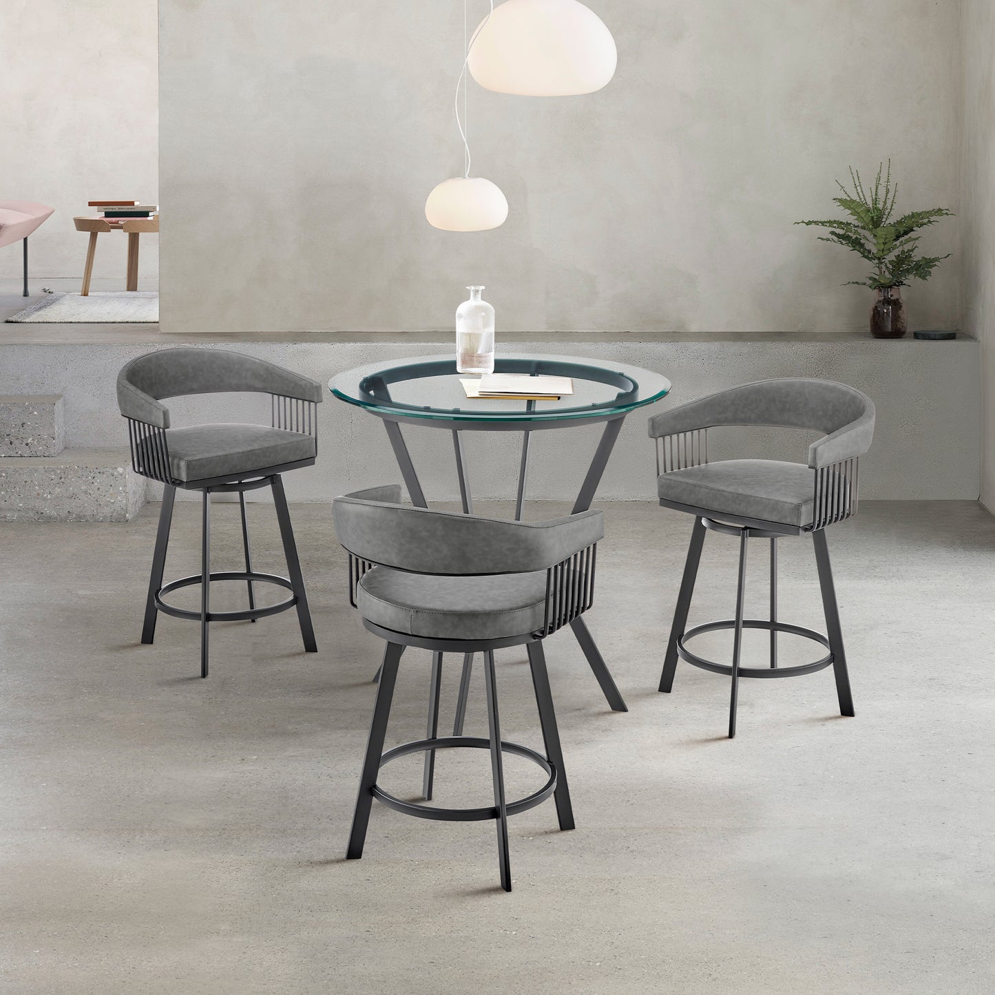 Naomi and Chelsea 4-Piece Counter Height Dining Set in Black Metal and Gray Faux Leather