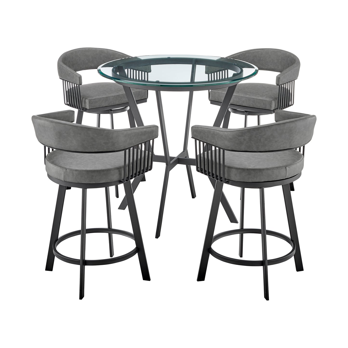 Naomi and Chelsea 5-Piece Counter Height Dining Set in Black Metal and Gray Faux Leather