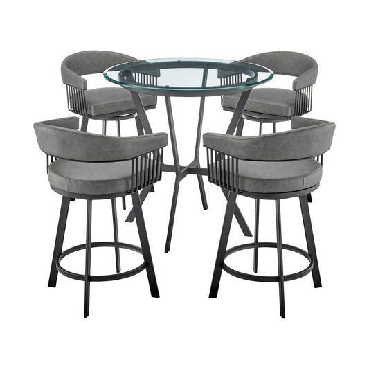 Naomi and Chelsea 5-Piece Counter Height Dining Set in Black Metal and Gray Faux Leather
