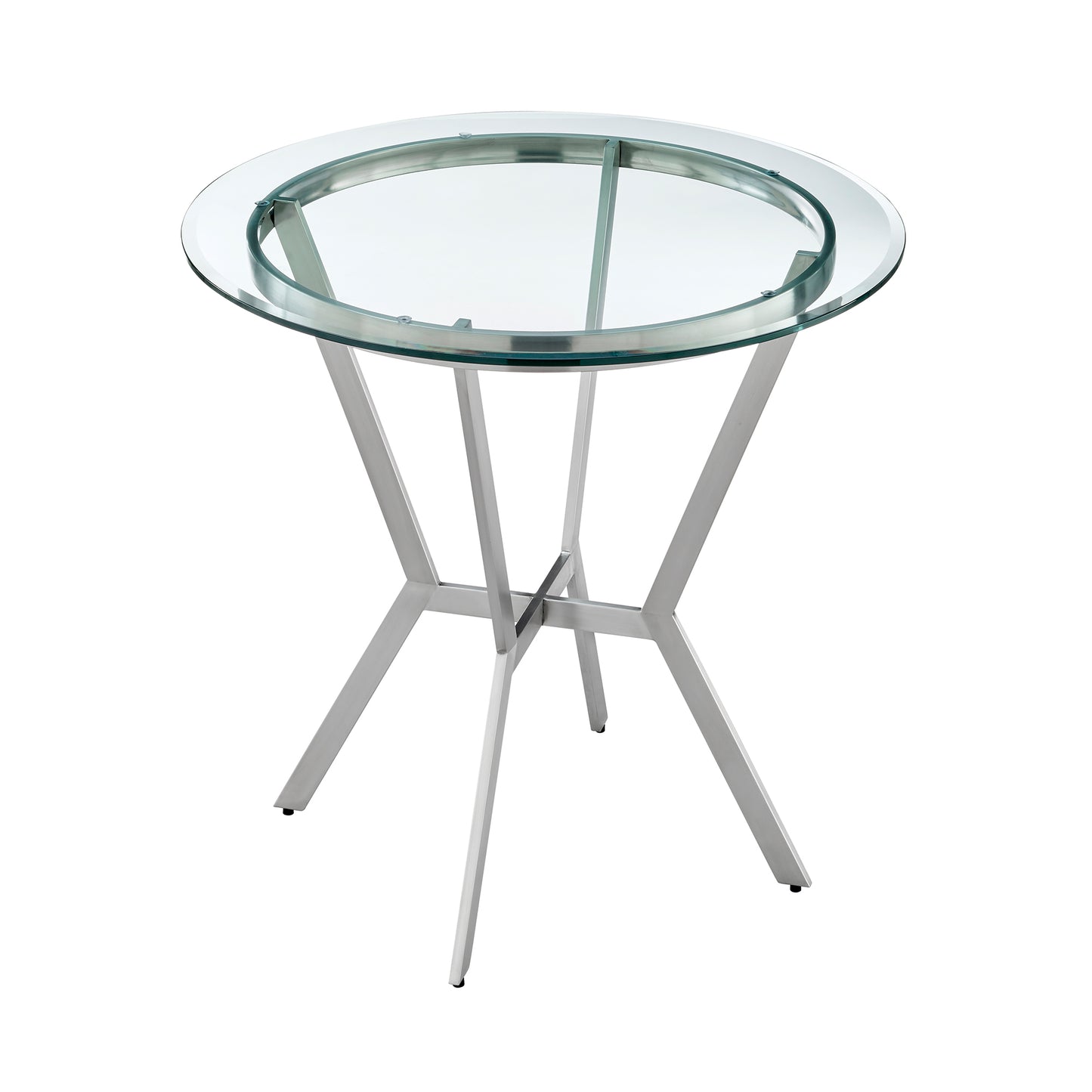 Naomi and Lorin 4-Piece Counter Height Dining Set in Brushed Stainless Steel and Gray Faux Leather