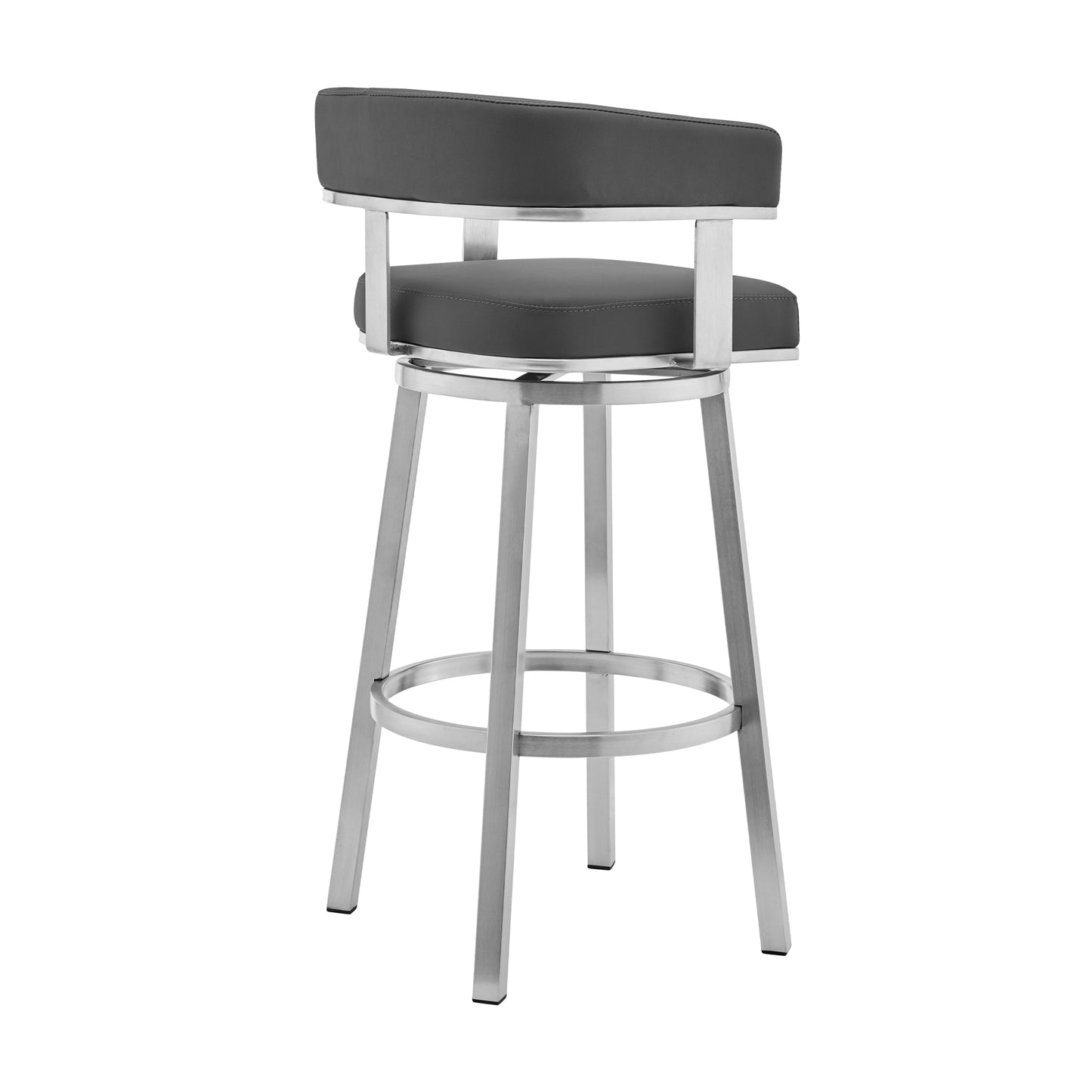 Naomi and Lorin 5-Piece Counter Height Dining Set in Brushed Stainless Steel and Gray Faux Leather