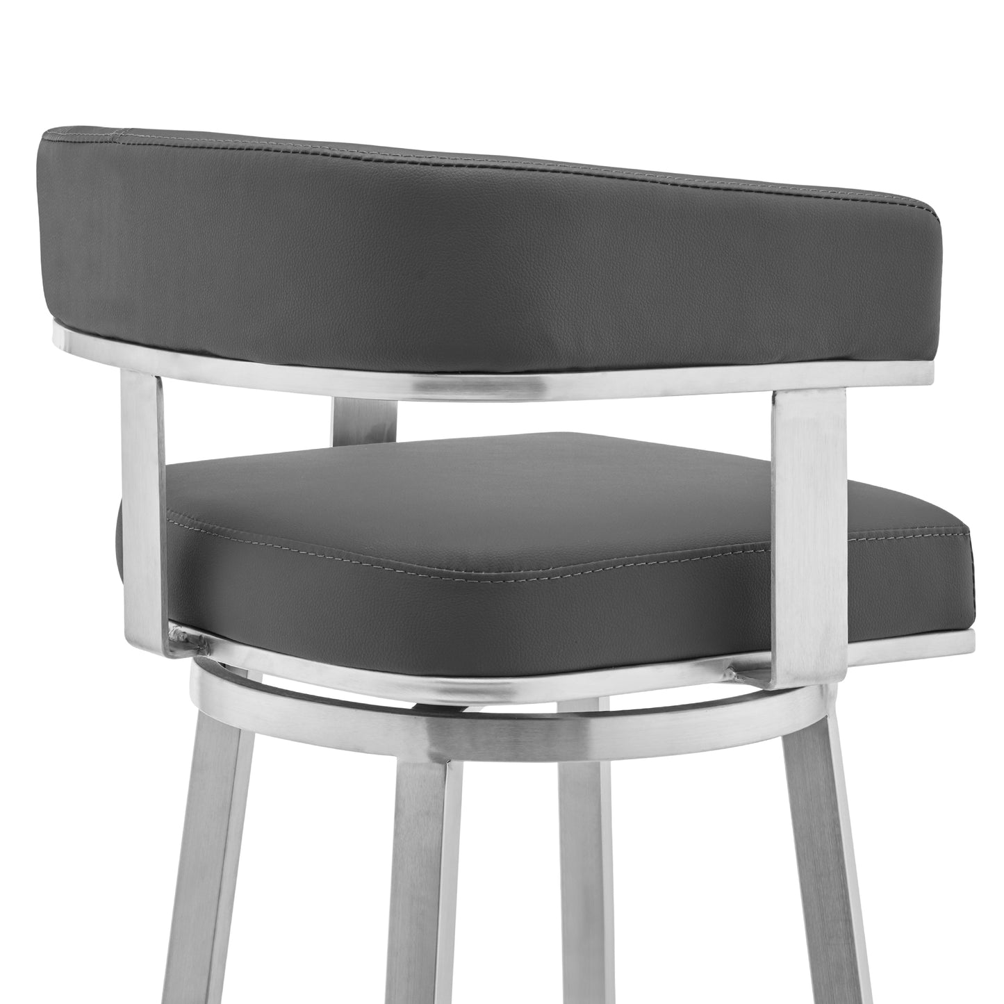 Naomi and Lorin 5-Piece Counter Height Dining Set in Brushed Stainless Steel and Gray Faux Leather
