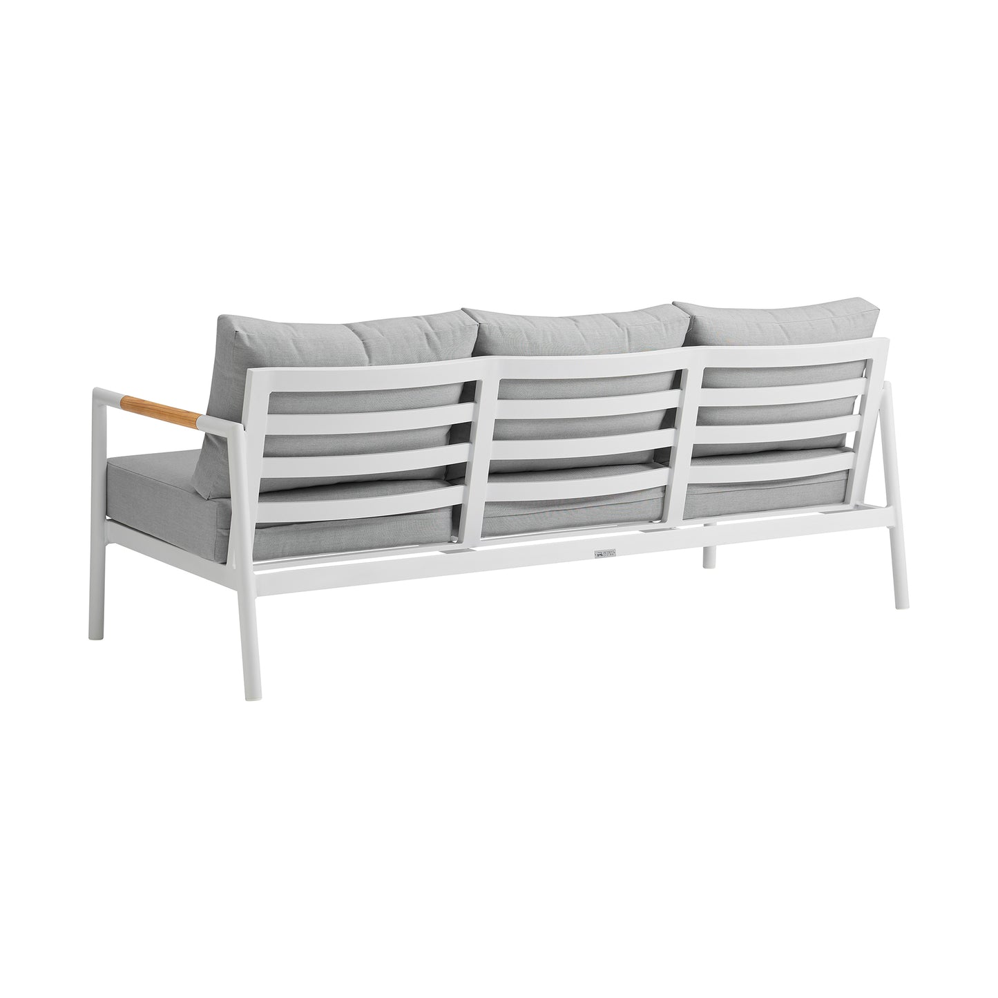 Crown 4 Piece White Aluminum and Teak Outdoor Seating Set with Light Gray Cushions