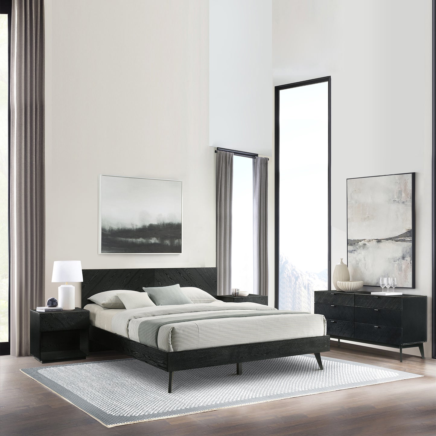 Petra King 4 Piece Wood Bedroom Set in Black Finish