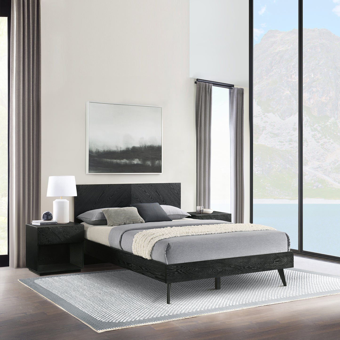 Petra Queen 3 Piece Wood Bedroom Set in Black Finish