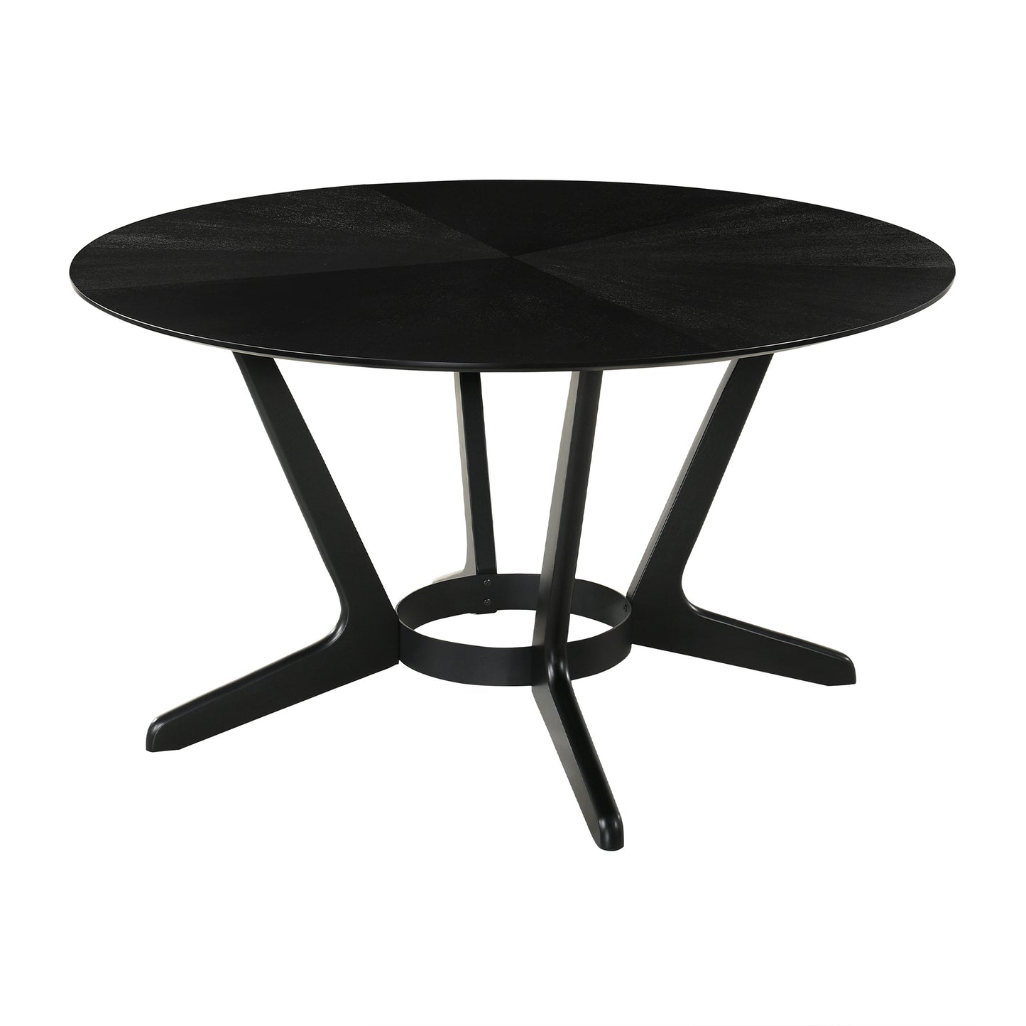 Santana 7 Piece Round Black Wood Dining Table Set with Charcoal Fabric