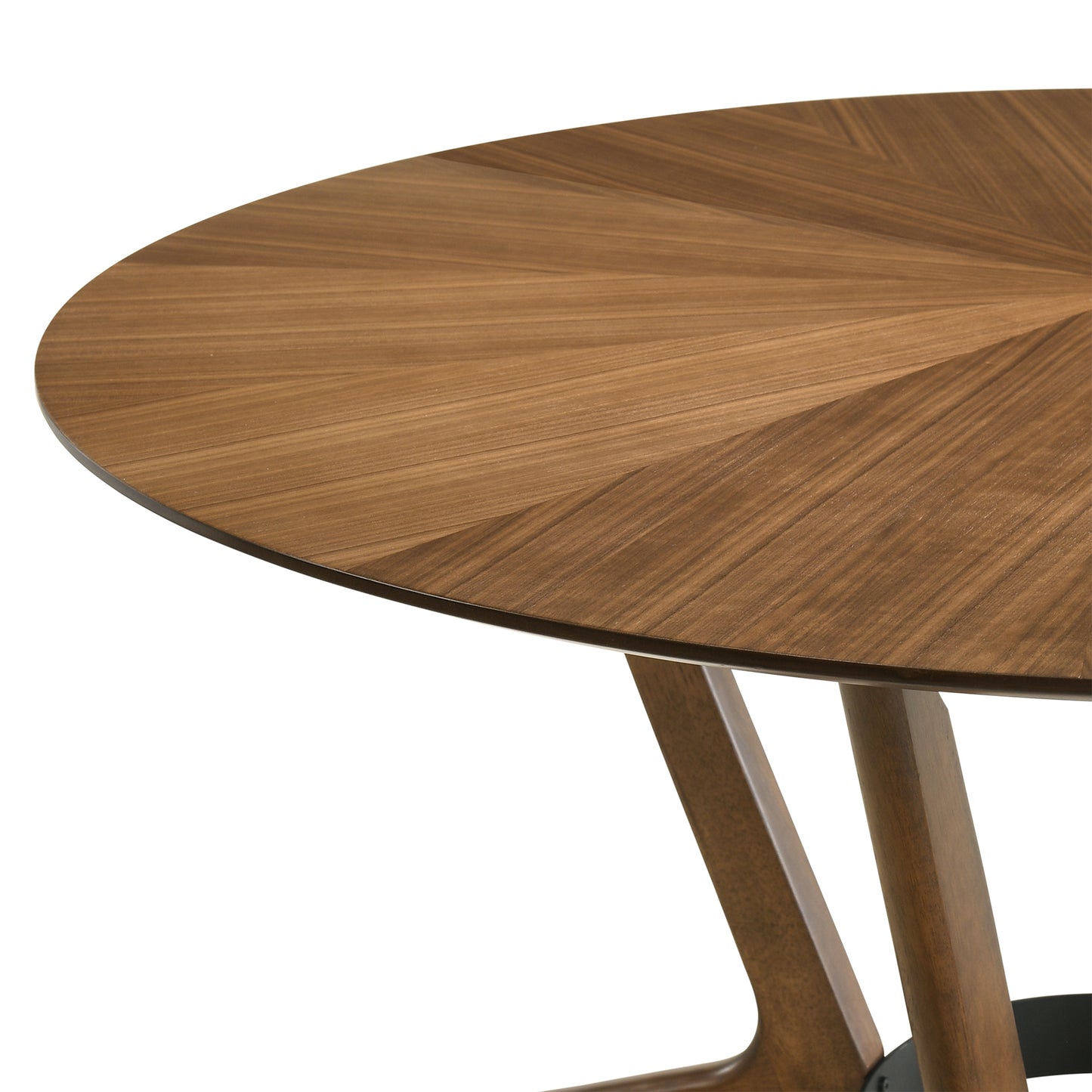 Santana 5 Piece Round Walnut Wood Dining Table Set with Orange Fabric