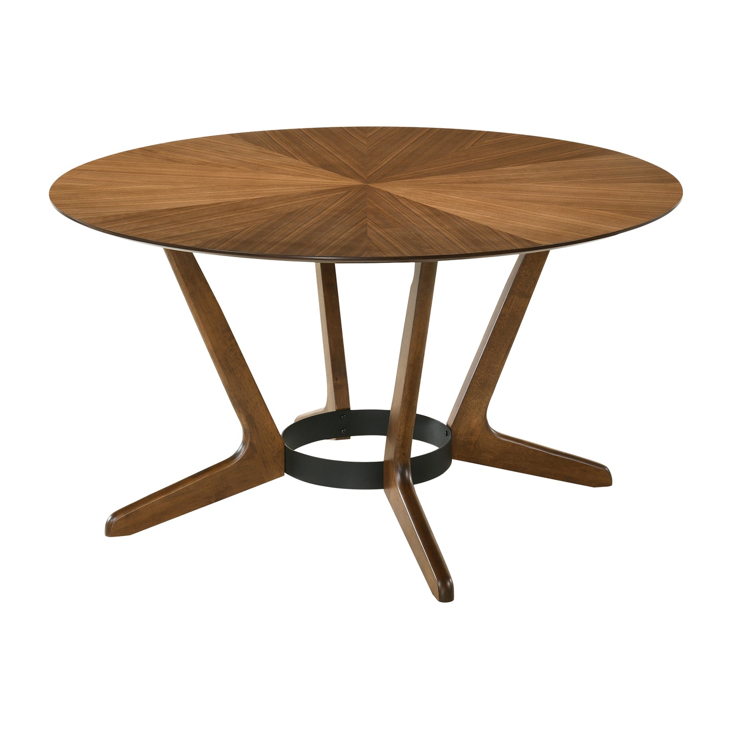 Santana 7 Piece Round Walnut Wood Dining Table Set with Orange Fabric