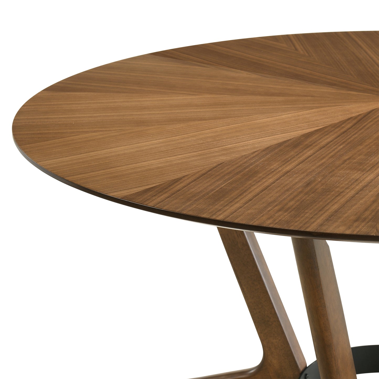 Santana 7 Piece Round Walnut Wood Dining Table Set with Orange Fabric