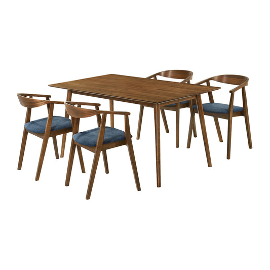 Westmont Santana 5 Piece Walnut Wood Dining Table Set with Blue Fabric