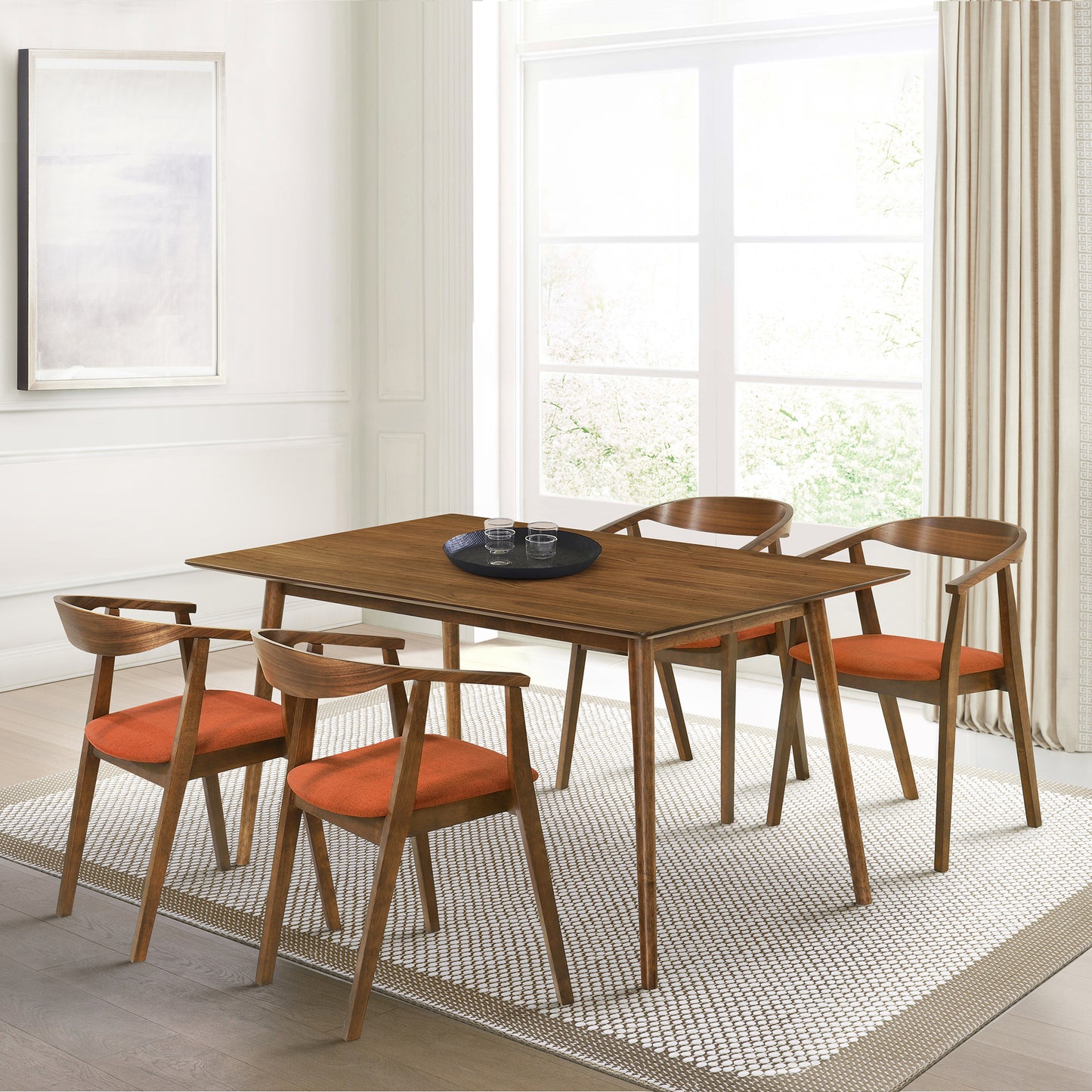 Westmont Santana 5 Piece Walnut Wood Dining Table Set with Orange Fabric