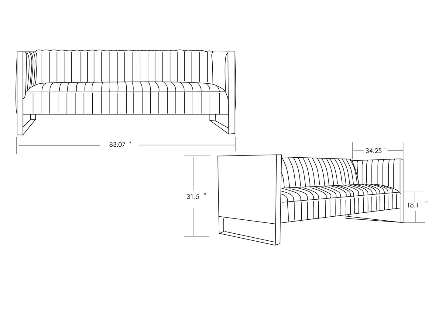 Manhattan Comfort Trillium 83.07 in. Black and Gold 3-Seat Sofa SF009-BK