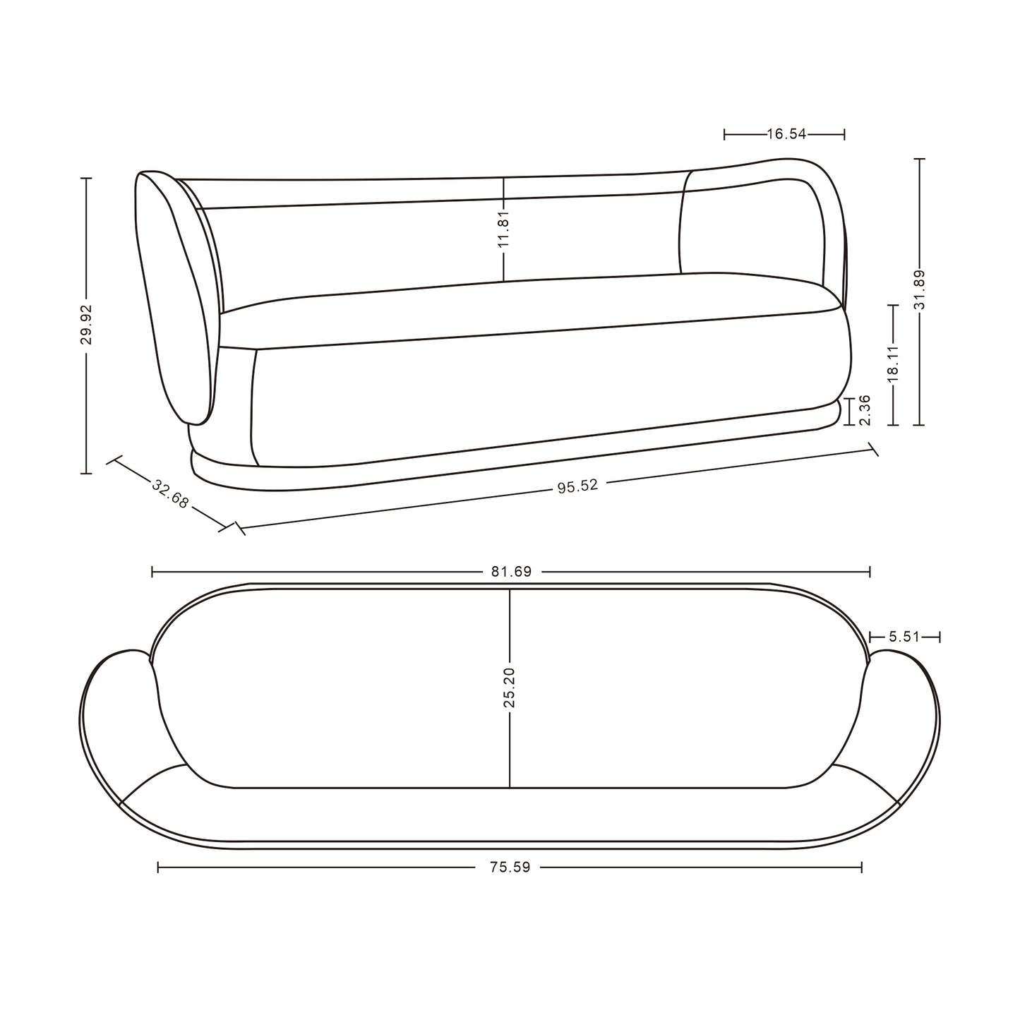 Manhattan Comfort Contemporary Siri Linen Weave 92.52 Sofa with Pillows