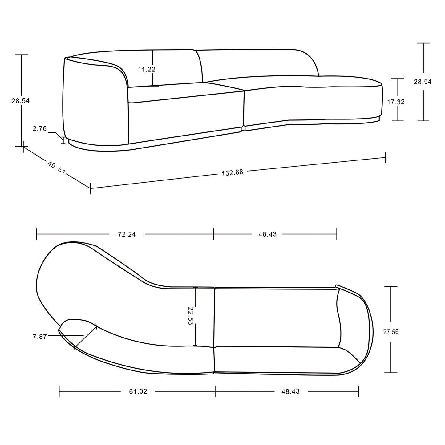 Manhattan Comfort Contemporary Daria Chenille Sofa Sectional with Pillows in Ivory SF012-IV