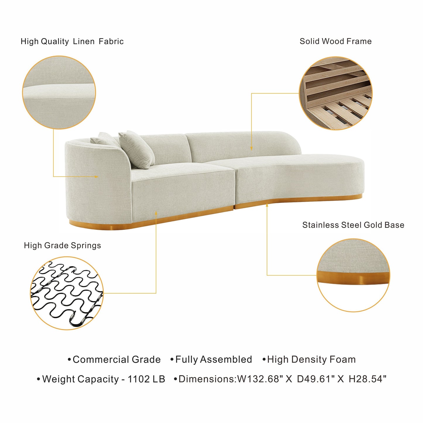 Manhattan Comfort Contemporary Daria Chenille Sofa Sectional with Pillows in Ivory SF012-IV