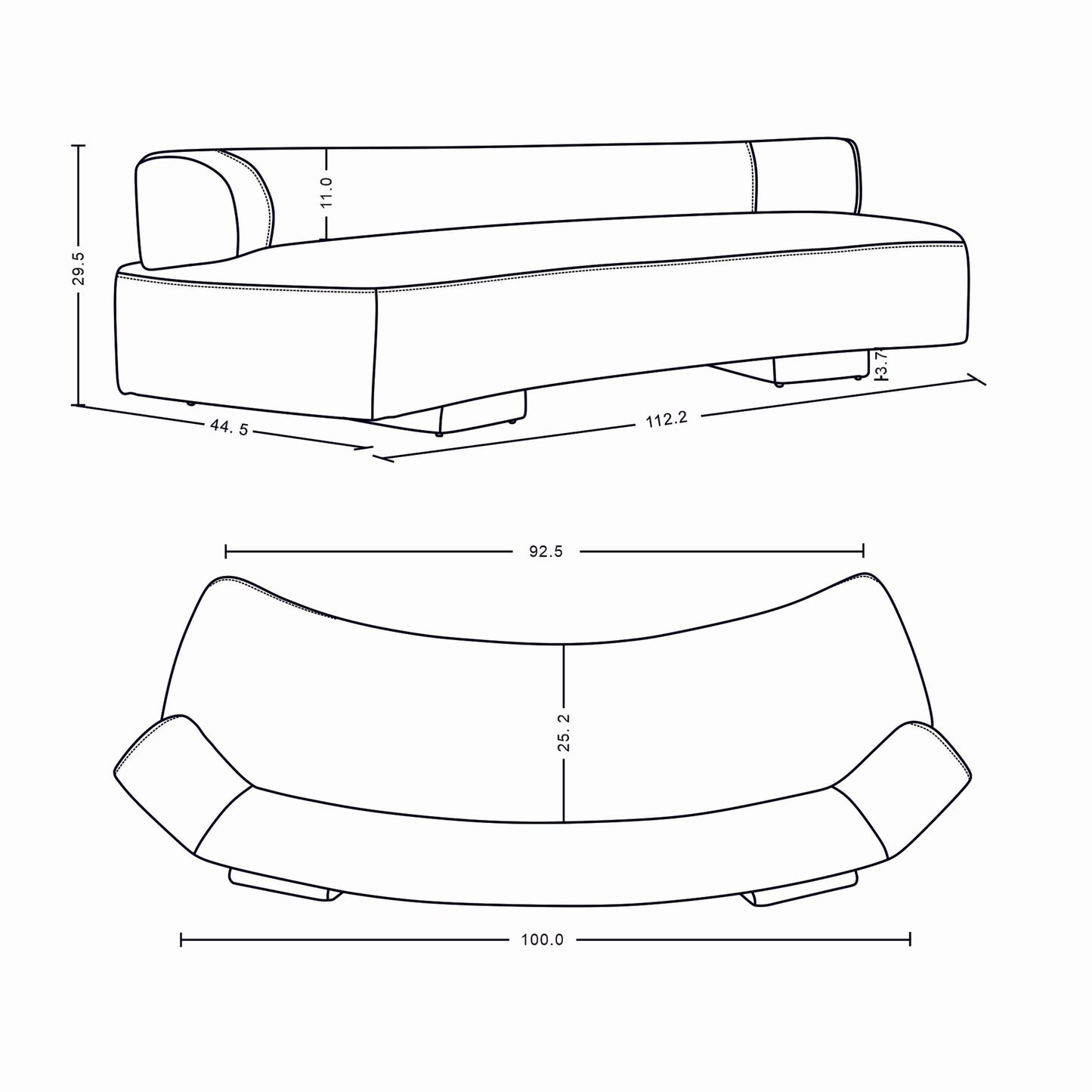 Verandah Mid-Century Modern 112" Chenille Sofa — Plush Upholstered Three-Seat Design