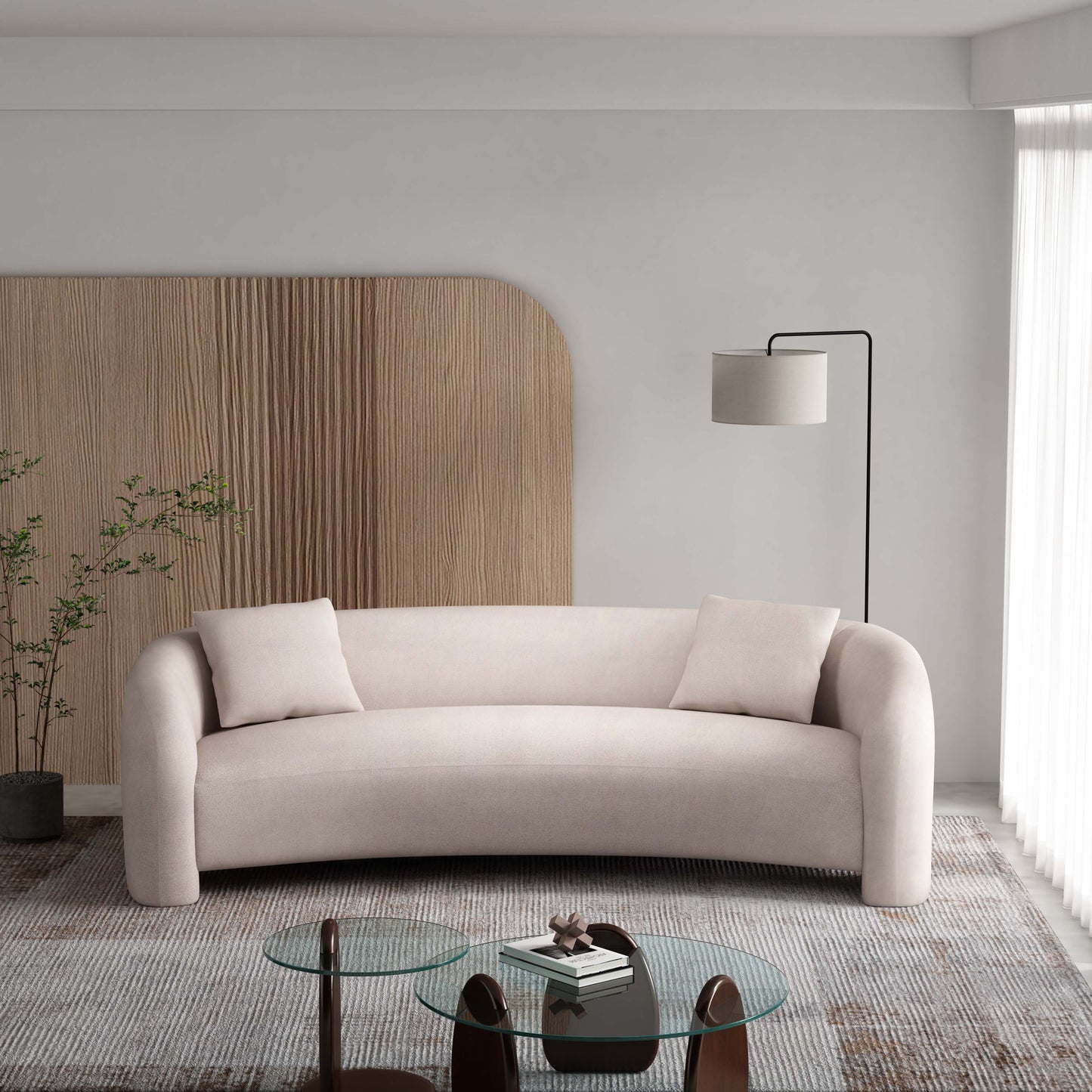 Sylvia Modern Glam 104" Tweed Loveseat in Ivory SF017-AN