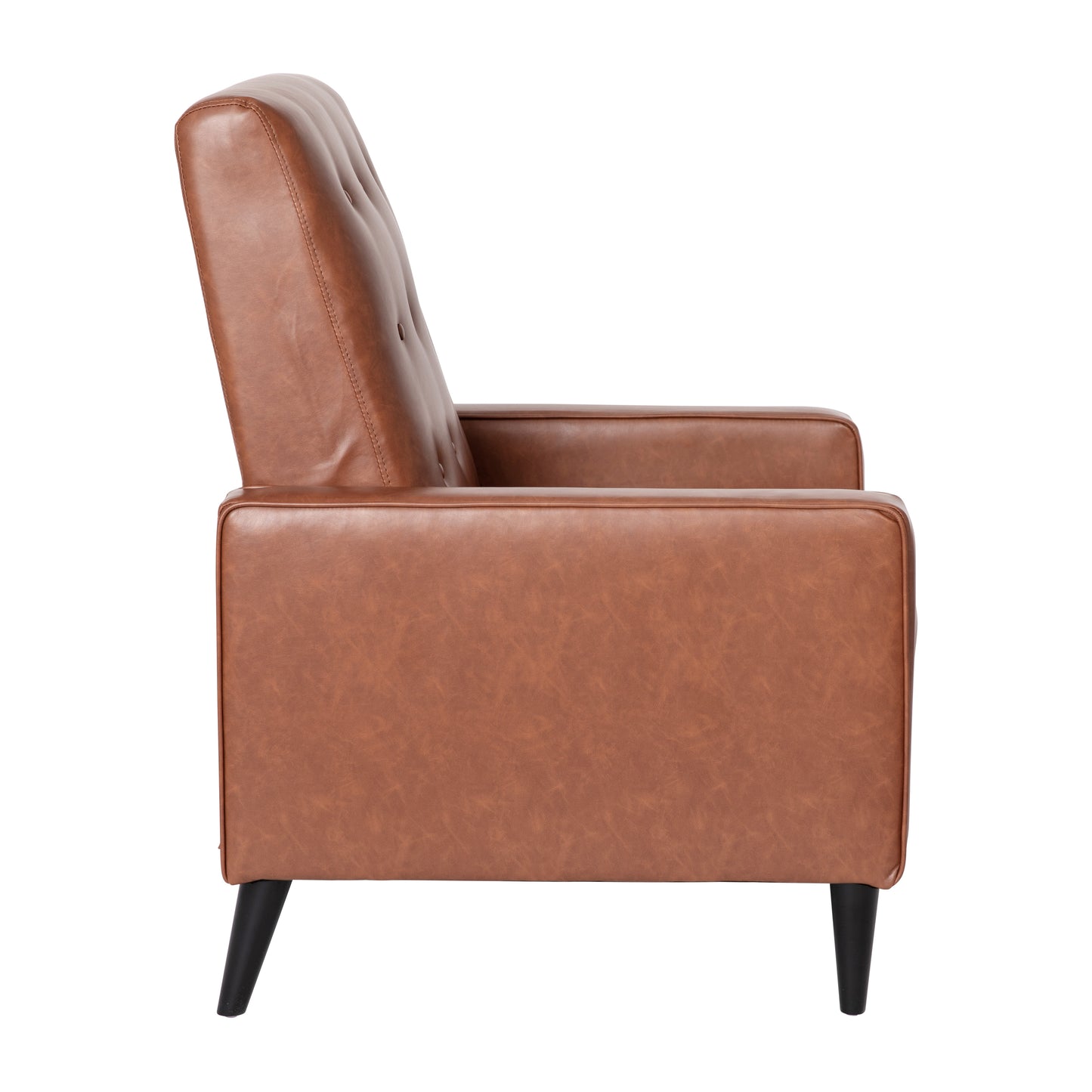 Ezra Mid-Century Modern LeatherSoft Upholstered Button Tufted Pushback Recliner in Cognac Brown for Residential & Commercial Use Cognac Brown