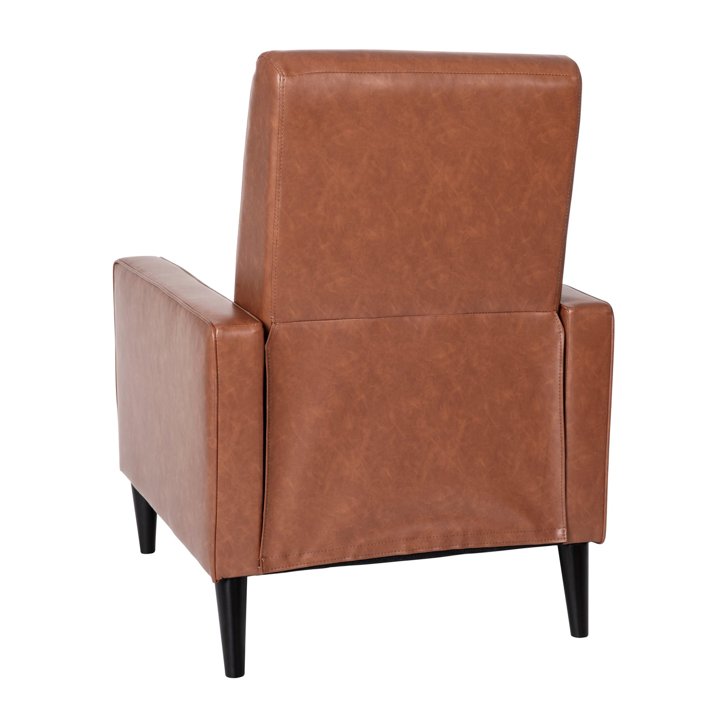 Ezra Mid-Century Modern LeatherSoft Upholstered Button Tufted Pushback Recliner in Cognac Brown for Residential & Commercial Use Cognac Brown