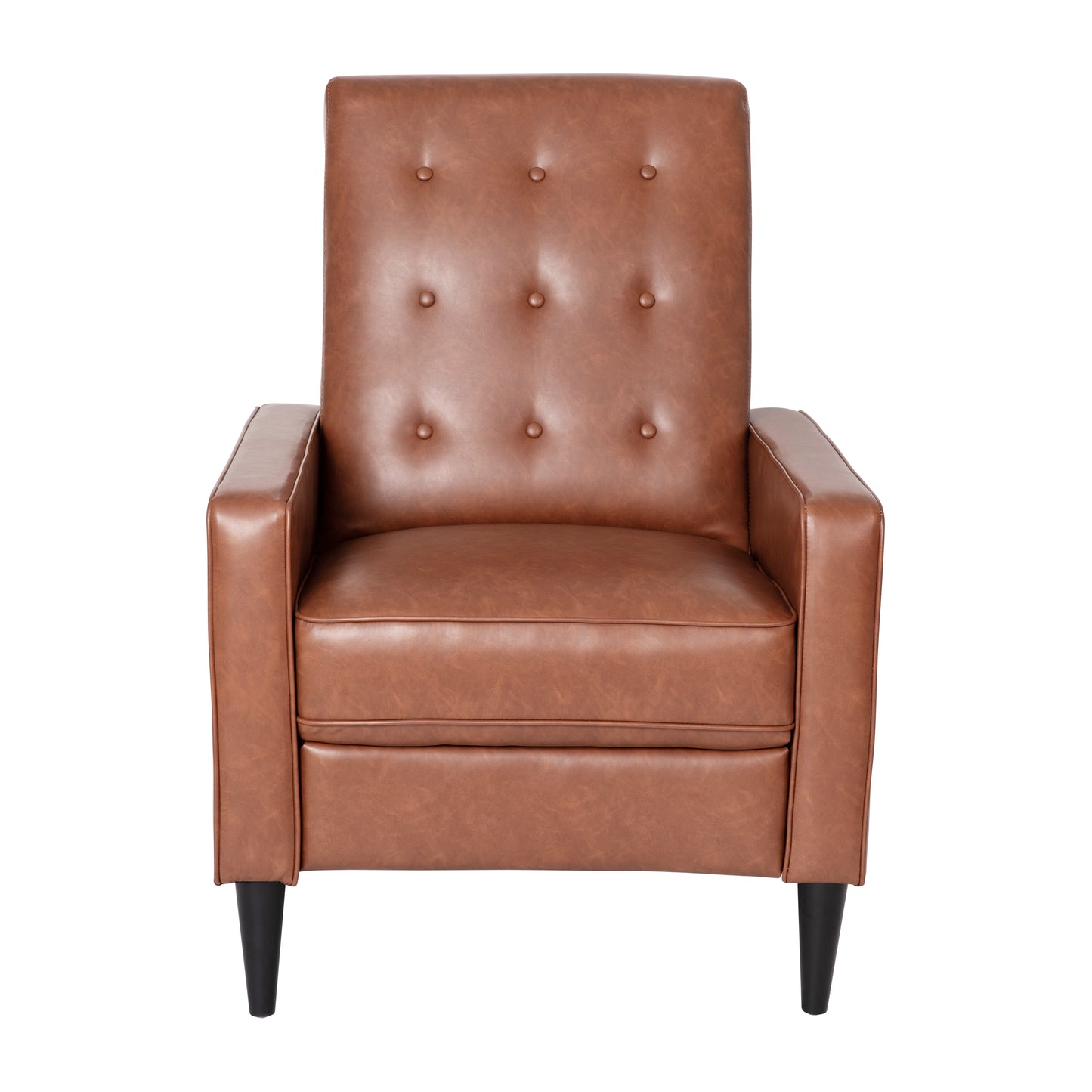 Ezra Mid-Century Modern LeatherSoft Upholstered Button Tufted Pushback Recliner in Cognac Brown for Residential & Commercial Use Cognac Brown