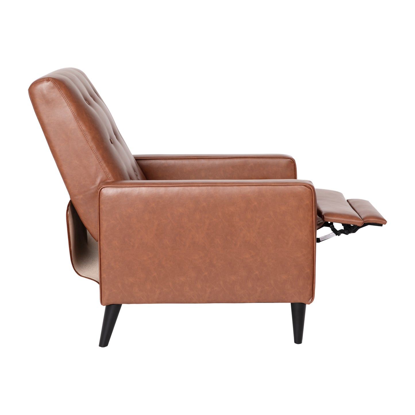 Ezra Mid-Century Modern LeatherSoft Upholstered Button Tufted Pushback Recliner in Cognac Brown for Residential & Commercial Use Cognac Brown