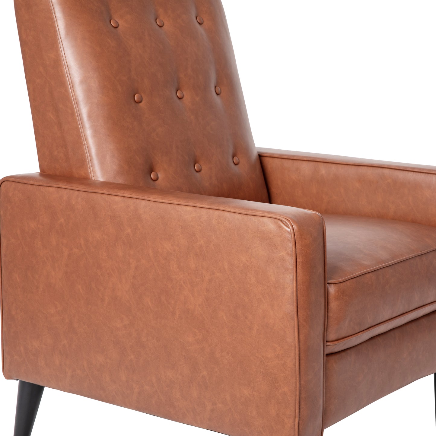 Ezra Mid-Century Modern LeatherSoft Upholstered Button Tufted Pushback Recliner in Cognac Brown for Residential & Commercial Use Cognac Brown