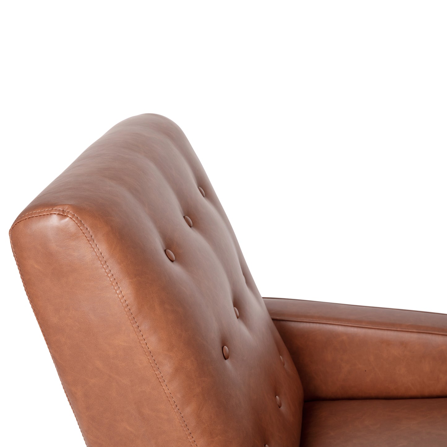 Ezra Mid-Century Modern LeatherSoft Upholstered Button Tufted Pushback Recliner in Cognac Brown for Residential & Commercial Use Cognac Brown