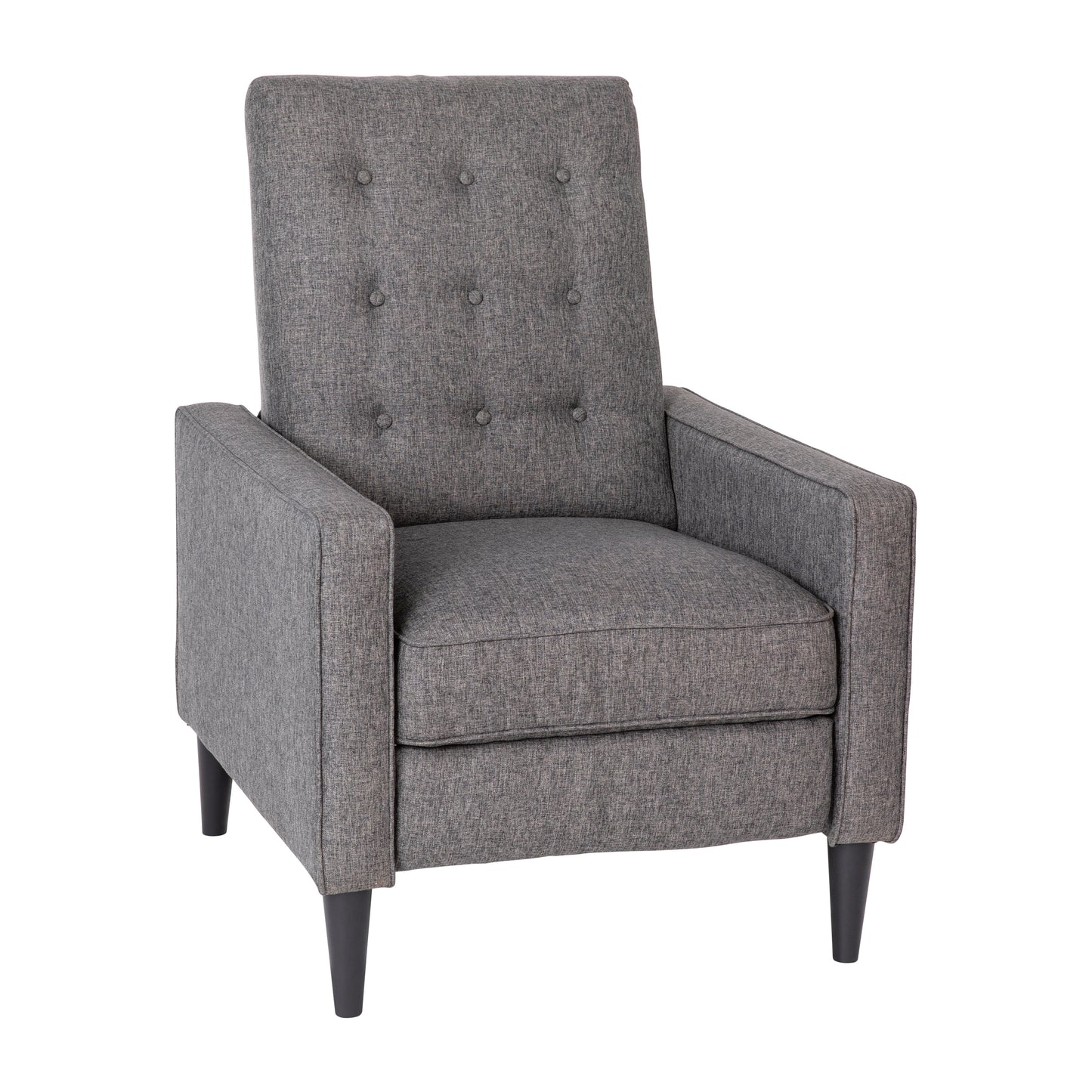 Ezra Mid-Century Modern Fabric Upholstered Button Tufted Pushback Recliner in Gray for Residential & Commercial Use Gray