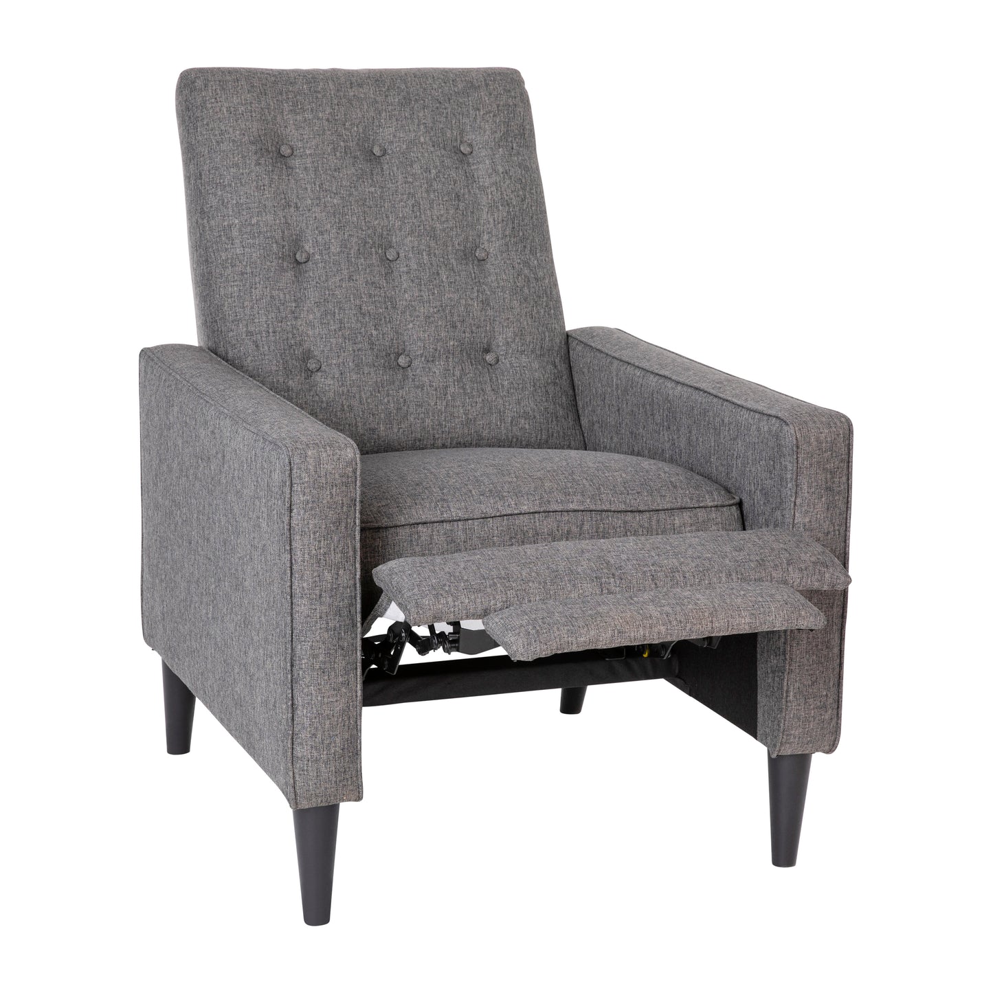 Ezra Mid-Century Modern Fabric Upholstered Button Tufted Pushback Recliner in Gray for Residential & Commercial Use Gray