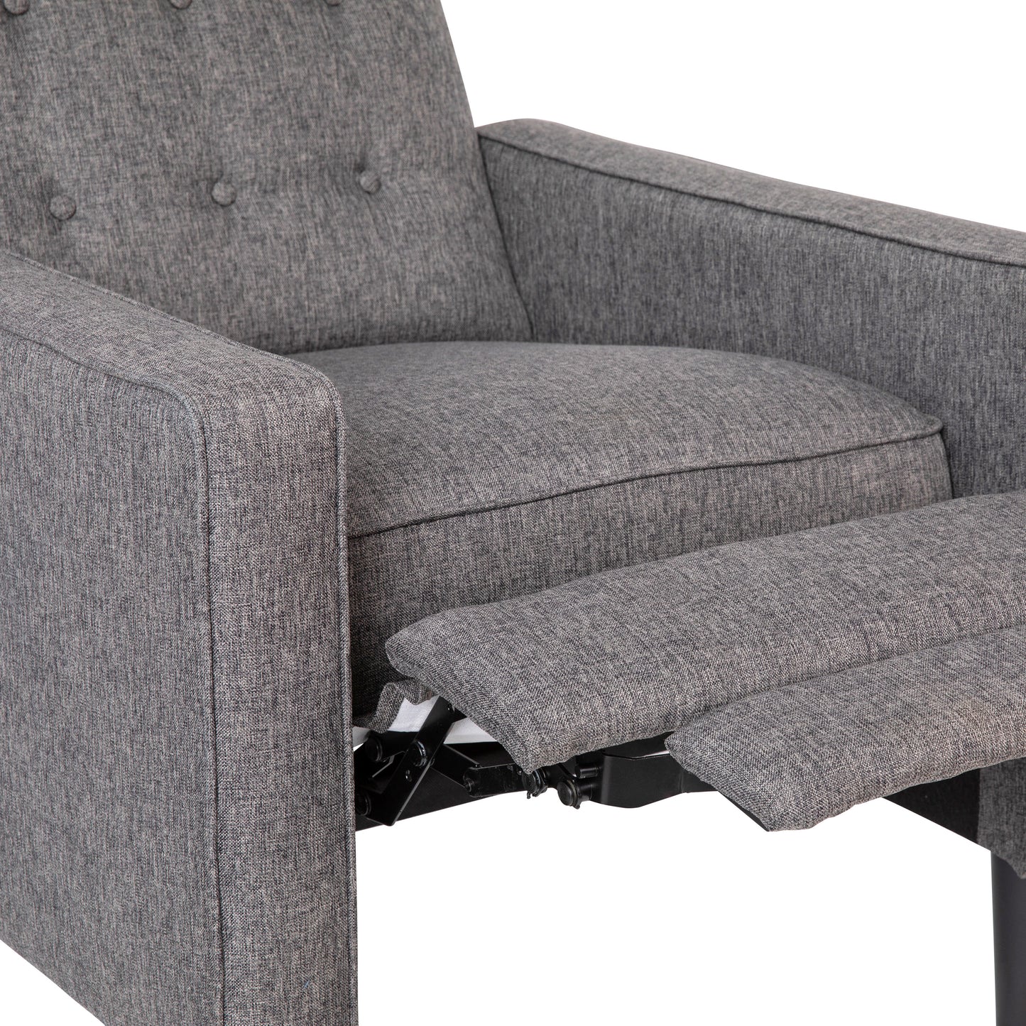 Ezra Mid-Century Modern Fabric Upholstered Button Tufted Pushback Recliner in Gray for Residential & Commercial Use Gray