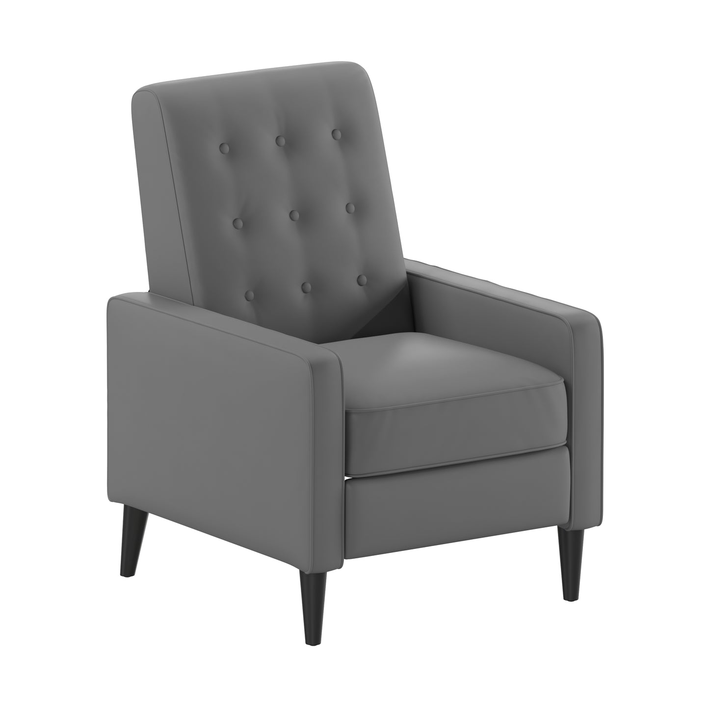 Ezra Mid-Century Modern LeatherSoft Upholstered Button Tufted Pushback Recliner in Light Gray for Residential & Commercial Use Light Gray