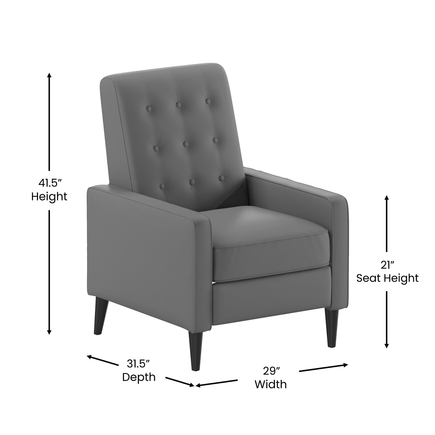 Ezra Mid-Century Modern LeatherSoft Upholstered Button Tufted Pushback Recliner in Light Gray for Residential & Commercial Use Light Gray