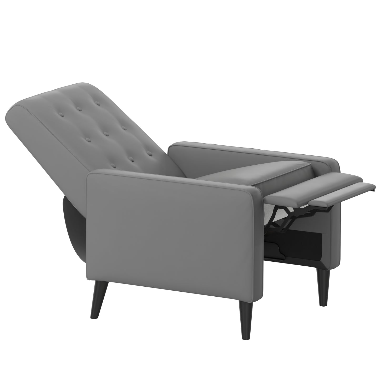Ezra Mid-Century Modern LeatherSoft Upholstered Button Tufted Pushback Recliner in Light Gray for Residential & Commercial Use Light Gray