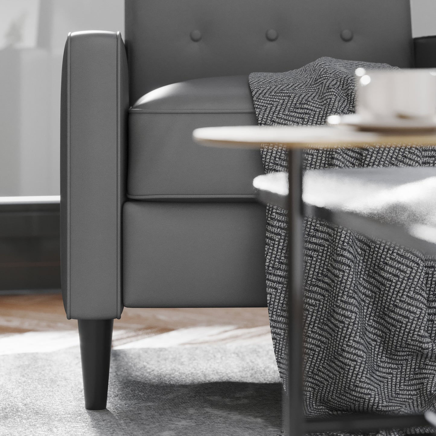 Ezra Mid-Century Modern LeatherSoft Upholstered Button Tufted Pushback Recliner in Light Gray for Residential & Commercial Use Light Gray