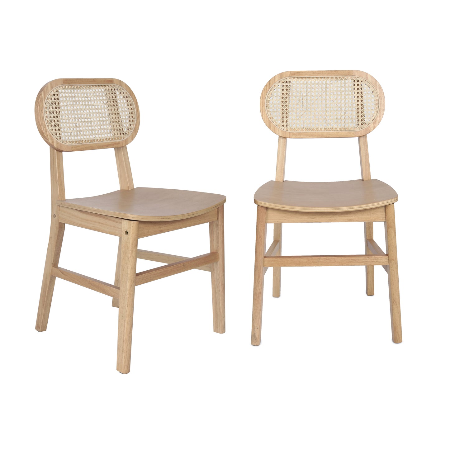 Jacob Set of 2 Commercial Cane Rattan Dining and Event Chairs with Solid Wood Frame and Seat, Natural Natural