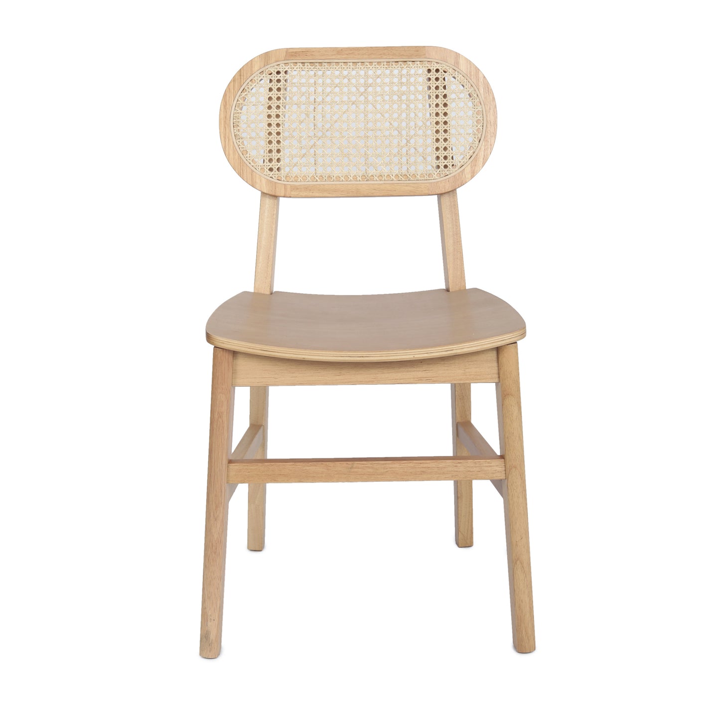 Jacob Set of 2 Commercial Cane Rattan Dining and Event Chairs with Solid Wood Frame and Seat, Natural Natural