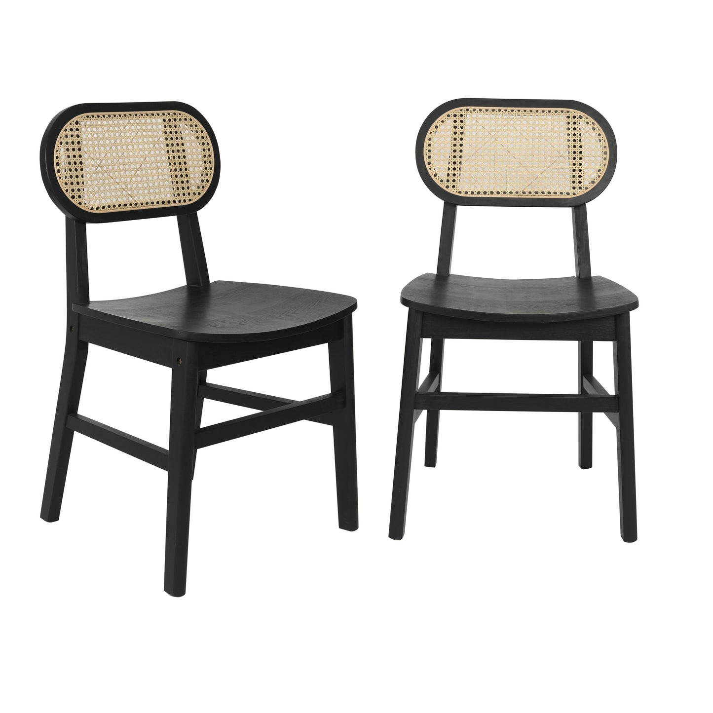 Jacob Set of 2 Commercial Cane Rattan Dining and Event Chairs with Solid Wood Frame and Seat, Natural/Black Black