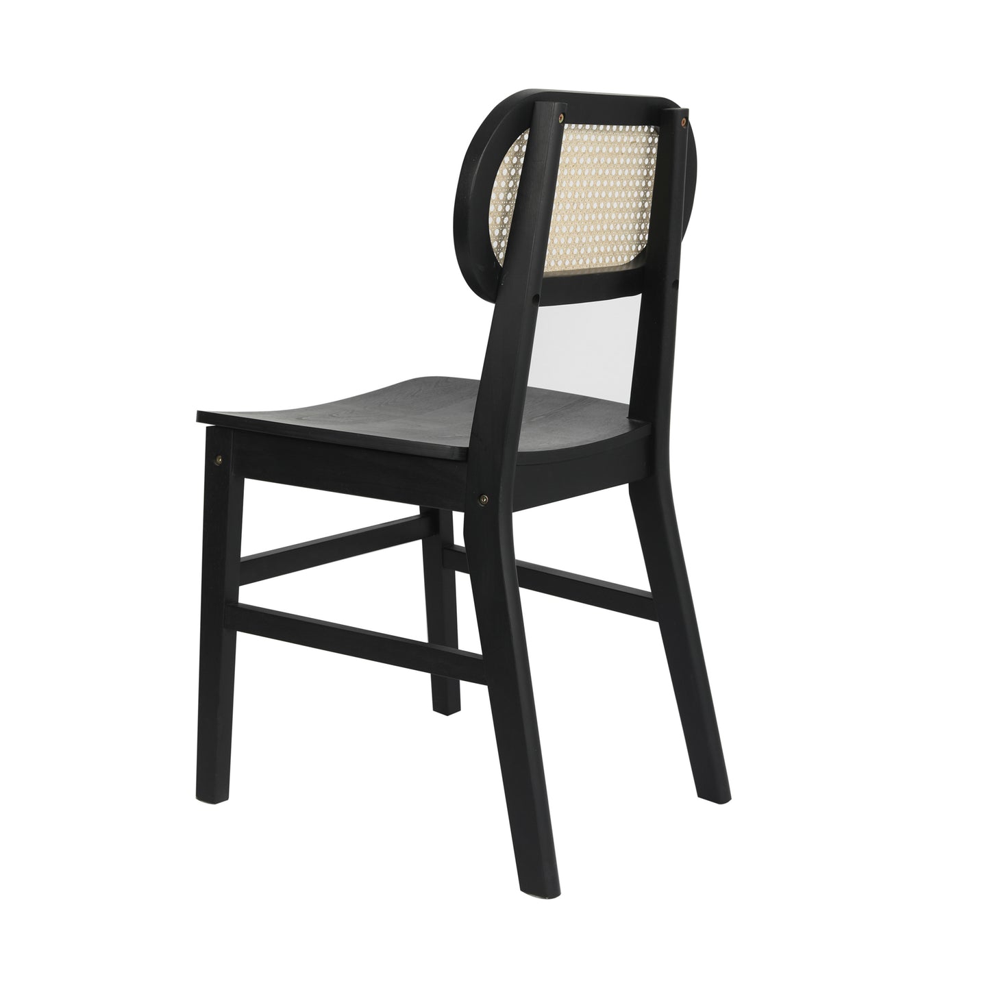 Jacob Set of 2 Commercial Cane Rattan Dining and Event Chairs with Solid Wood Frame and Seat, Natural/Black Black