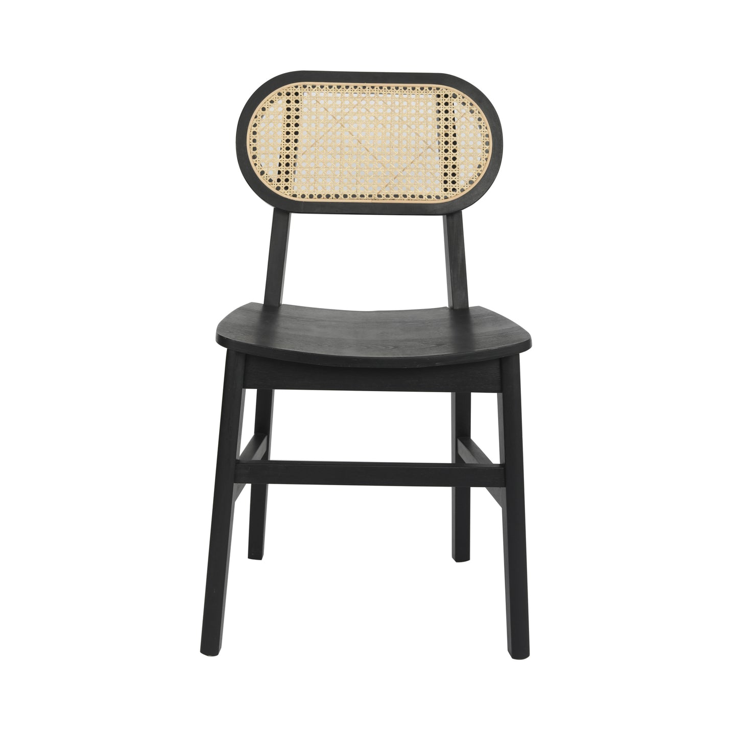Jacob Set of 2 Commercial Cane Rattan Dining and Event Chairs with Solid Wood Frame and Seat, Natural/Black Black